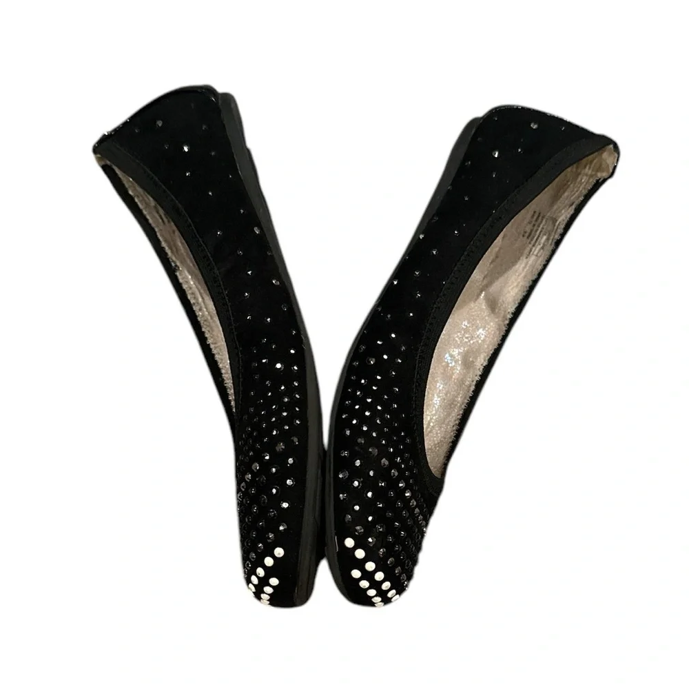 STUART WEITZMAN FANNIE PEARL BLACK STUD EMBELLISHED ROUND TOE BALLET FLAT SHOE 5